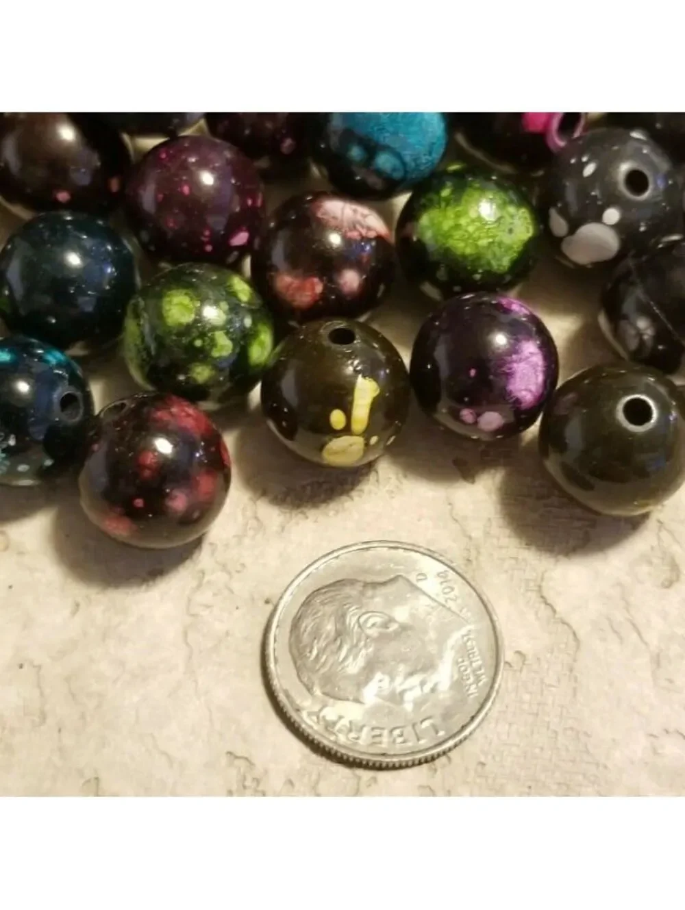 Vintage Black Mixed Bright Color Splash 12mm Round Beads 10 pcs